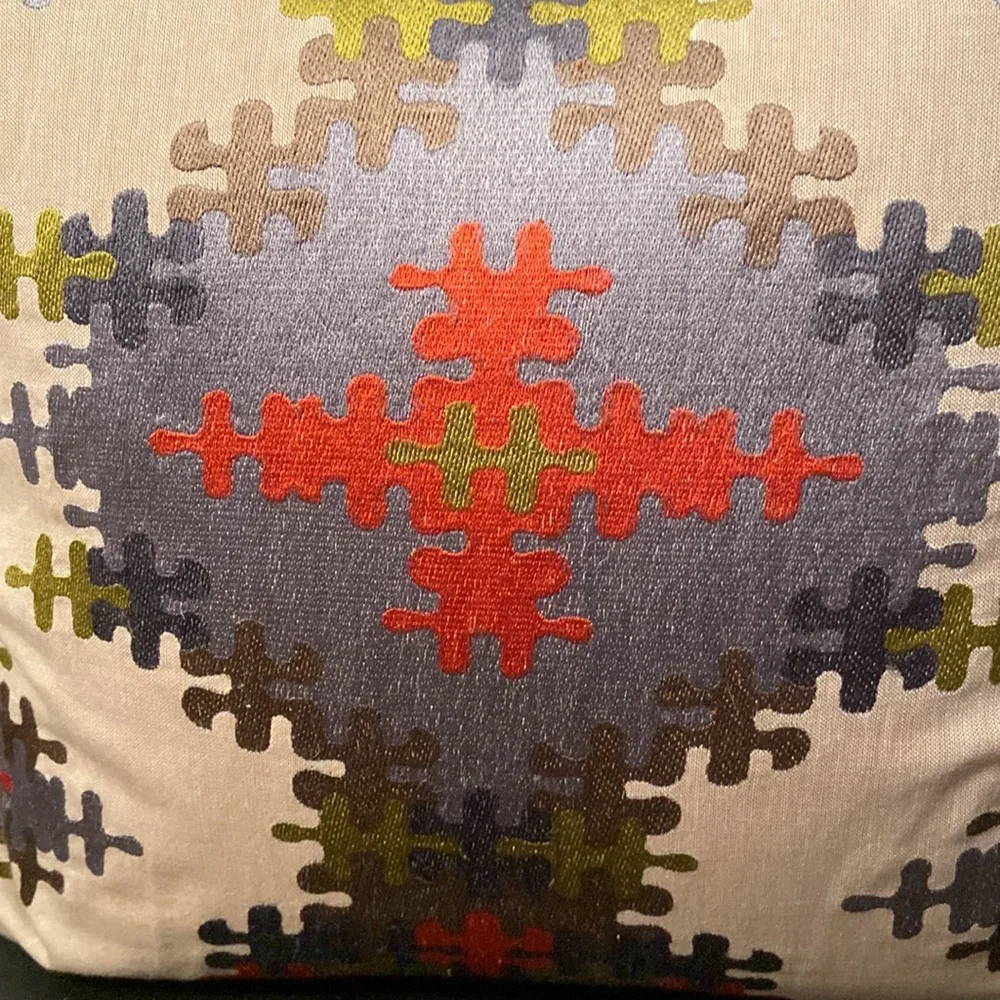 Crate & Barrel 18” Cotton Blend Geometric Abstract Embroidered Sofa Pillow Sham